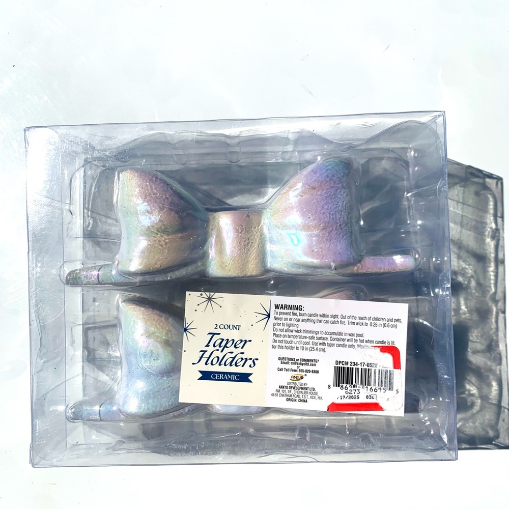 2-Count Ceramic Taper Holders - Iridescent Pastel Bow